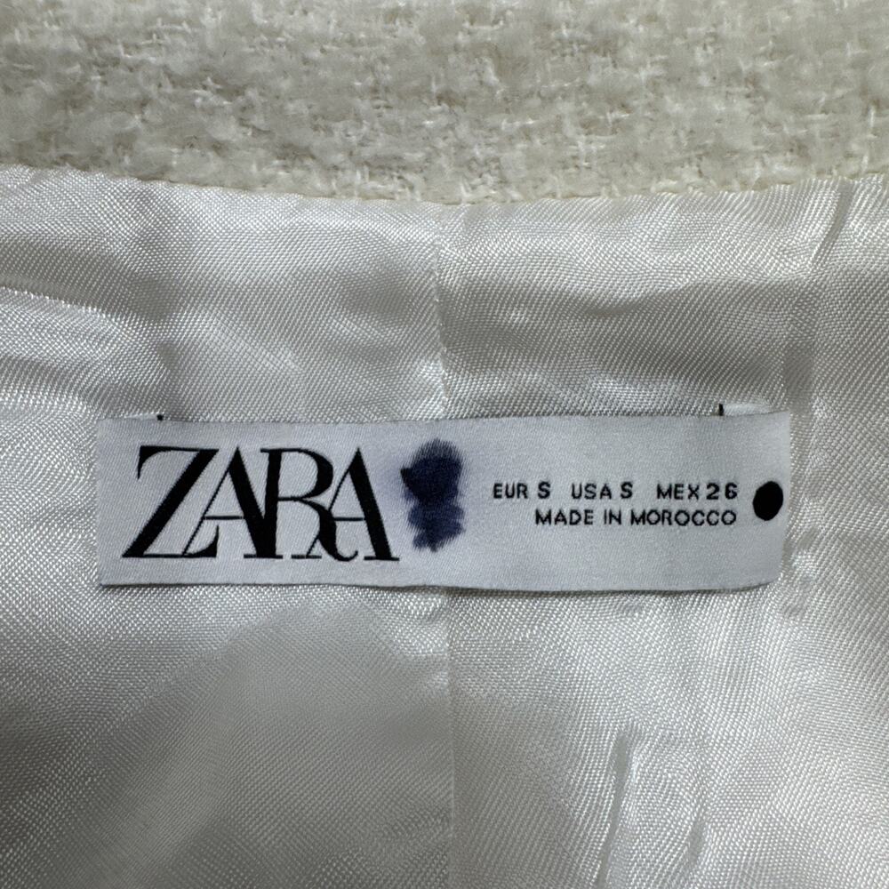 ZARA Womens Straight-Cut Wool Blend Coat Ecru/White Small Textured 8471/449/712 - Picture 4 of 13